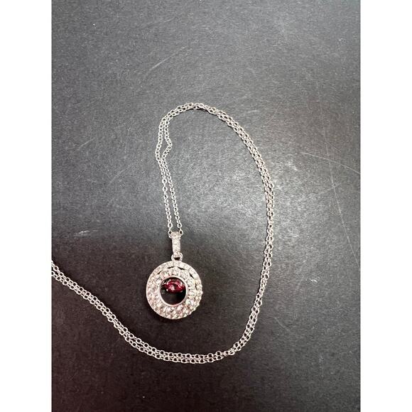 Pink tourmaline white topaz pendant necklace in platinum over 925 silver - Picture 7 of 16